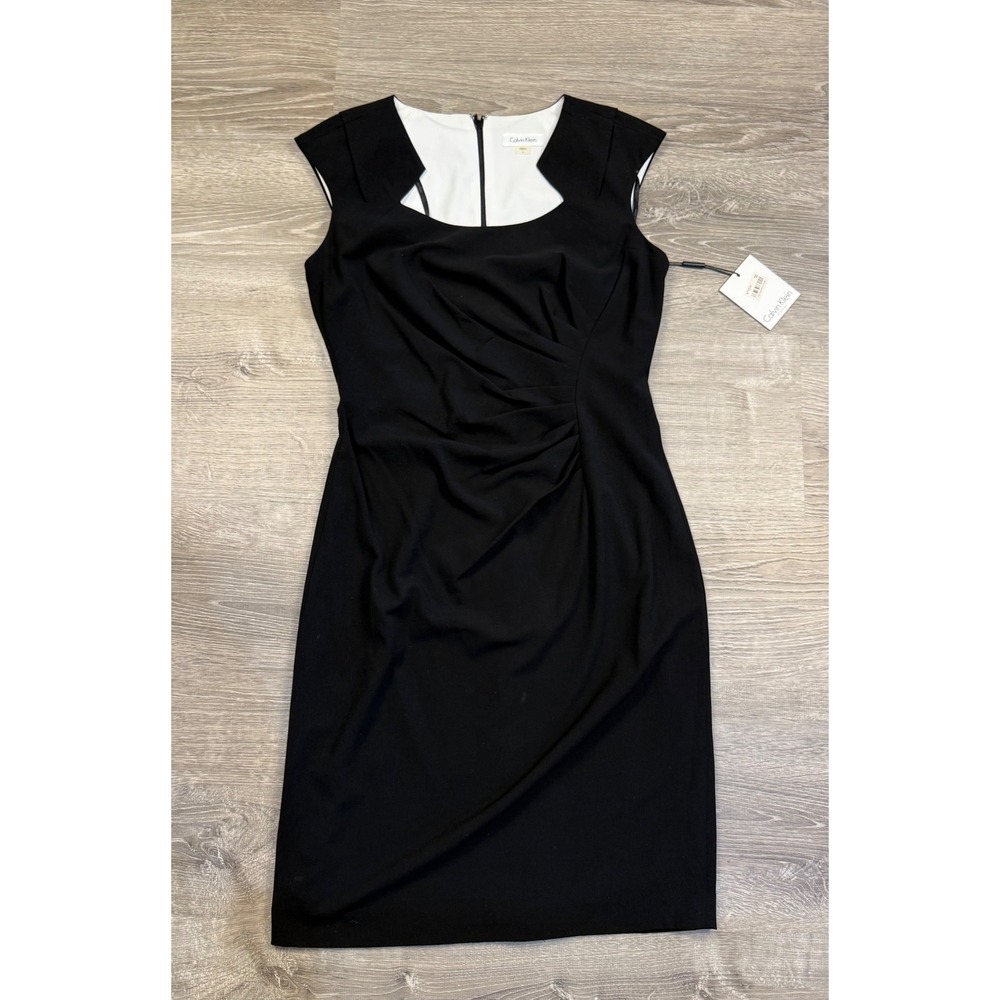 Calvin Klein Womens Black Ruched Sheath Dress Cutout Neckline Size 6